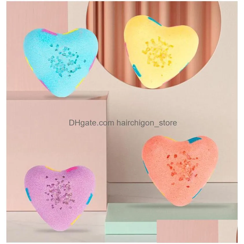 big size 130g/pcs heart shape rainbow sea salt ball bath bombs home spa bath bomb wholesale for exfoliating moisturize dry skin