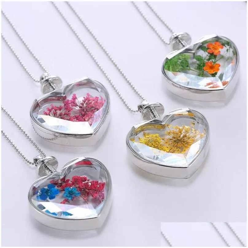 heart shaped crystal pendant necklace creative dry flower necklace womens fashion accessories