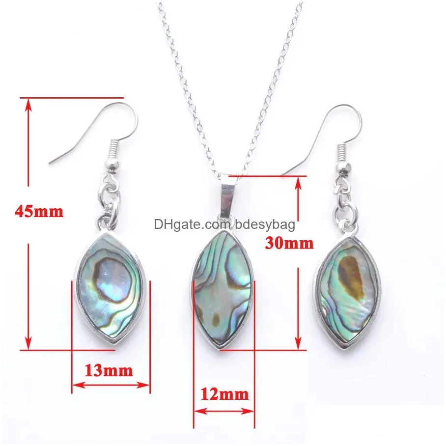 dangle pendant earrings fashion jewelry set for women natural abalone shell dangle bead chain necklace 45cm bq311