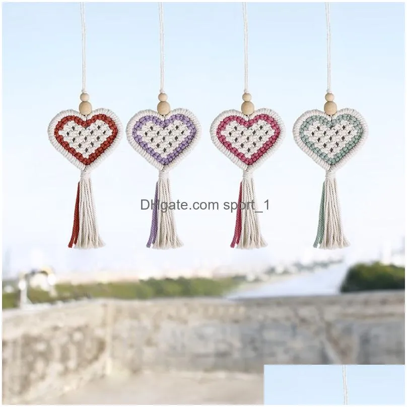 bohemian tassel pendant party favor handwoven heart shaped car pendant home wall decoration