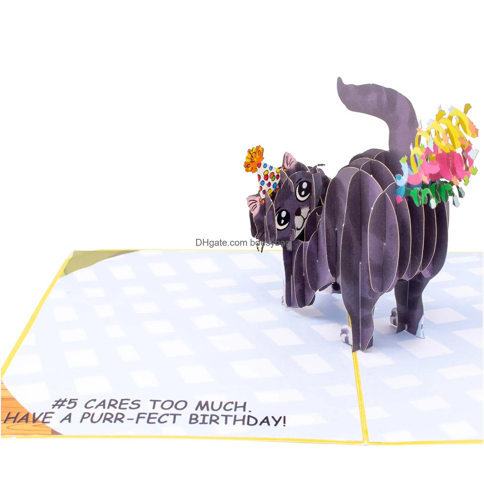 purrfect  up birthday card 3d cat farting confetti funny birthday card cat mom or dad bday popup cards for husband wife friend and every cat lover 1 card 5 x 7 inch 1 notepaper 1 envelope