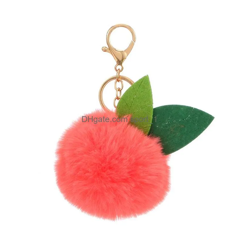 solid color fur ball keychain leaf plush keychain pendant womens bag decorative keyring key chain