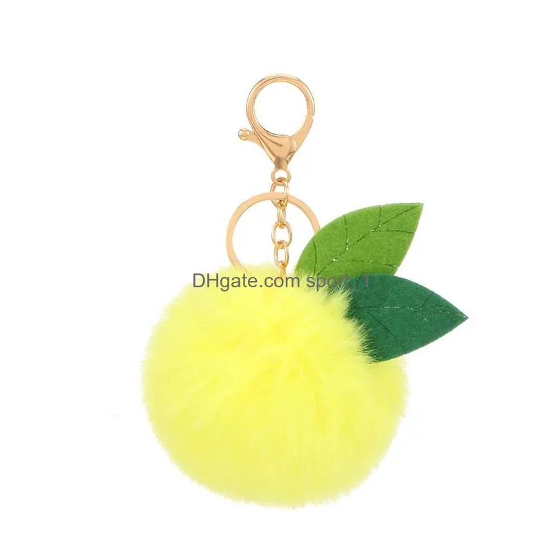 solid color fur ball keychain leaf plush keychain pendant womens bag decorative keyring key chain