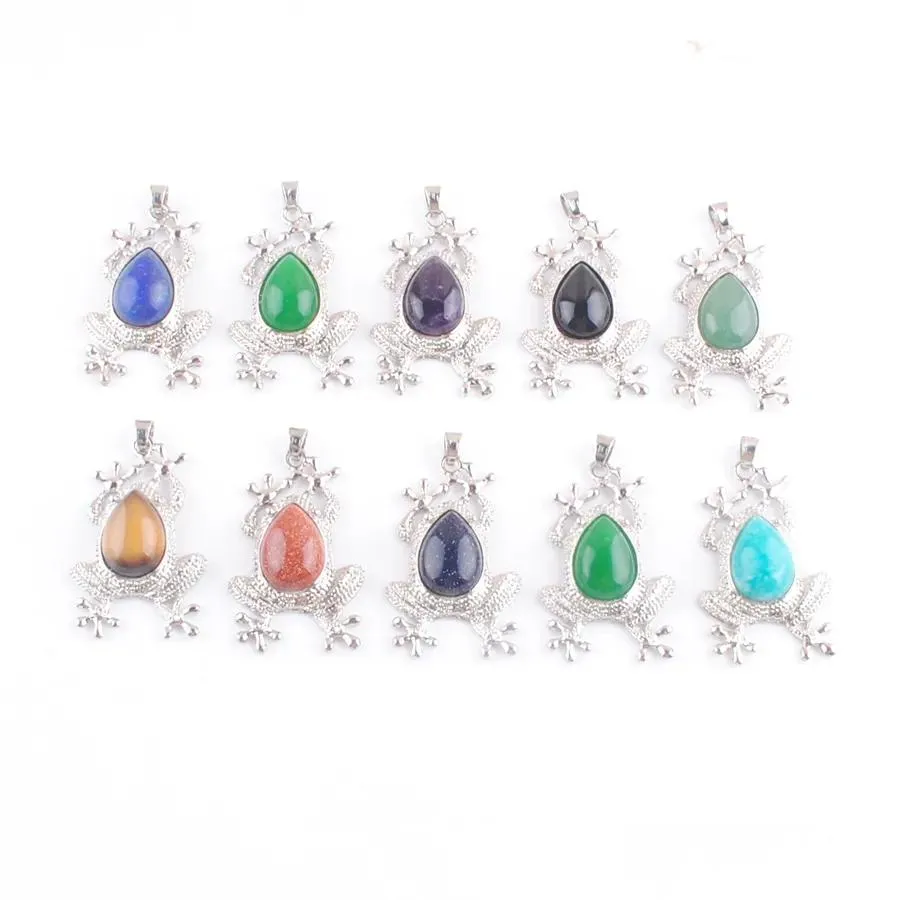 green jade amethyst natural gemstone pendants animal frog shape charm fit necklaces wate drop stone beads agate bn496