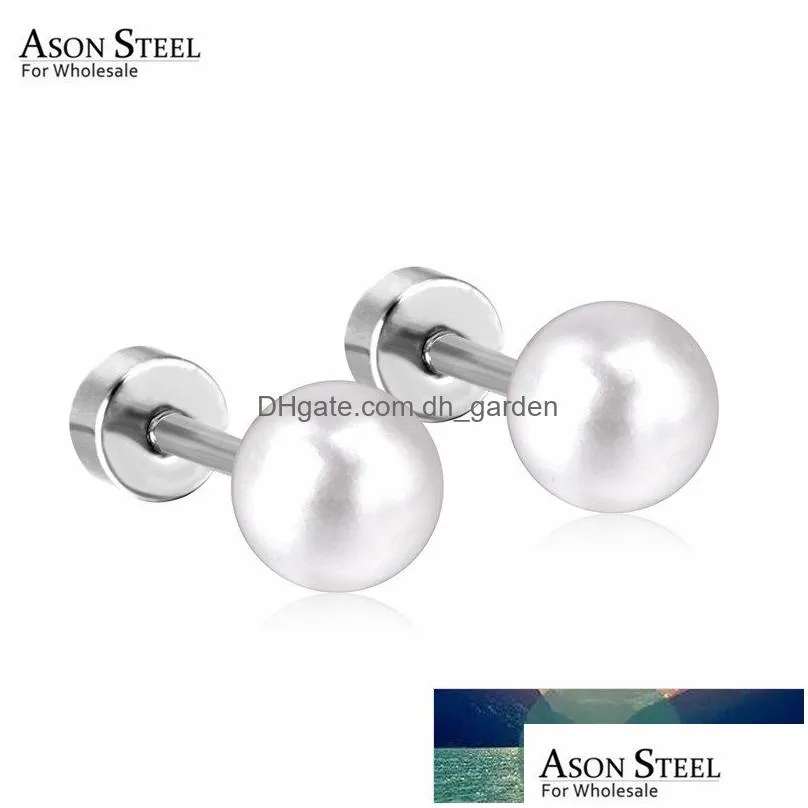 asonsteel girl earrings imitation pearl 6mm gold/silver color stud earrings cute style stainless steel round earrings for men factory price expert design