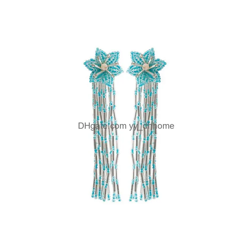 hand woven rice bead tassel earrings charm bohemian beach earrings ear studs fashion accessories