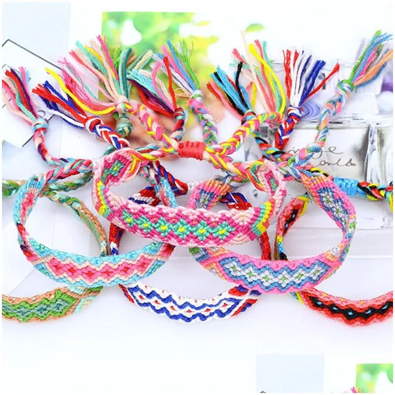 retro bohemian braided bracelet party favor cotton thread handmade ethnic rainbow lucky transit bracelets mixed colors