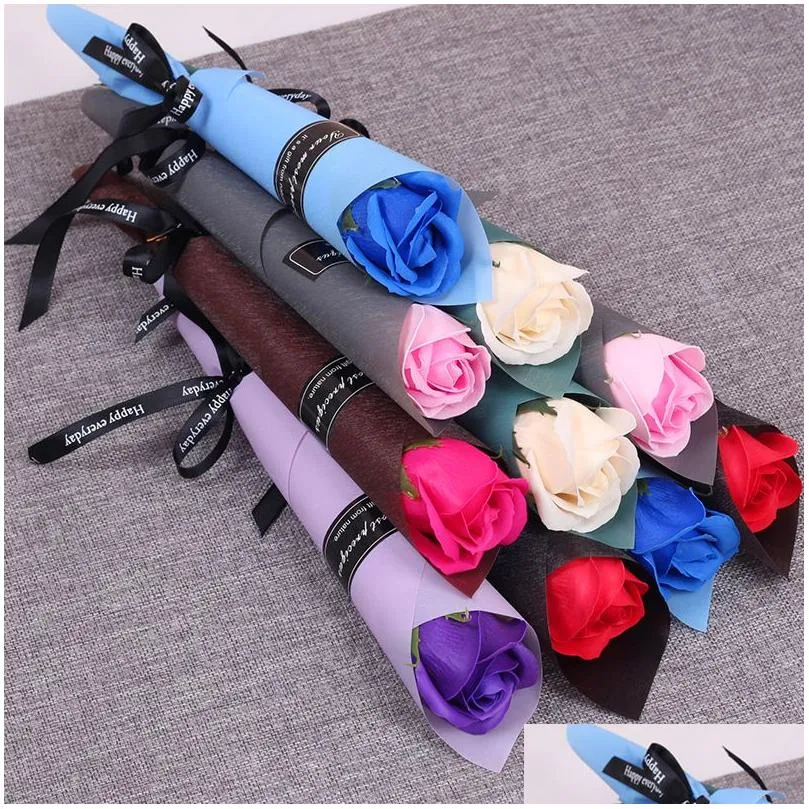single stem artificial rose party favor romantic valentine day wedding birthday gift soap simulation roses bouquet 6 colors