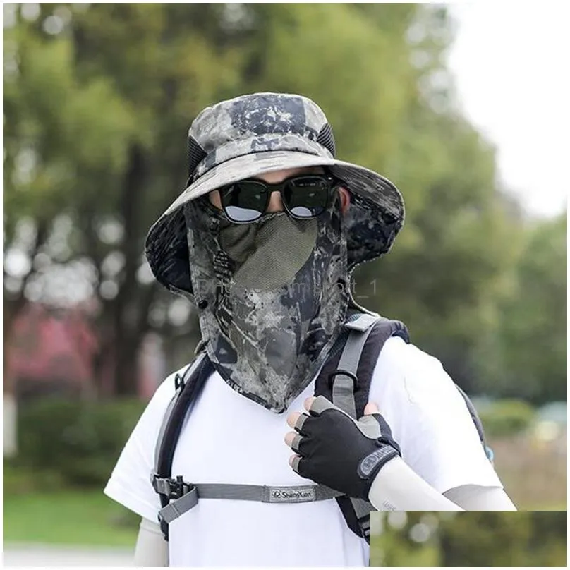 camouflage bucket hat outdoor mountaineering fishing breathable sunscreen face mask sun hat cap wide brim hats