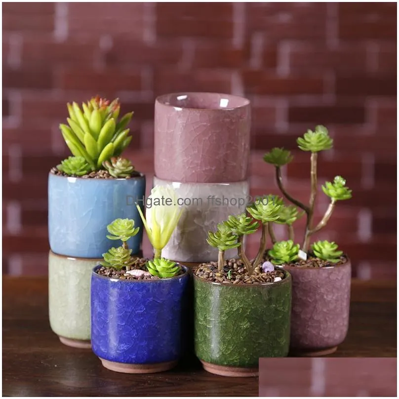 ice cracked mini ceramic flower pot colorful cute flowerpot for desktop decoration meaty potted plants planters 8 style