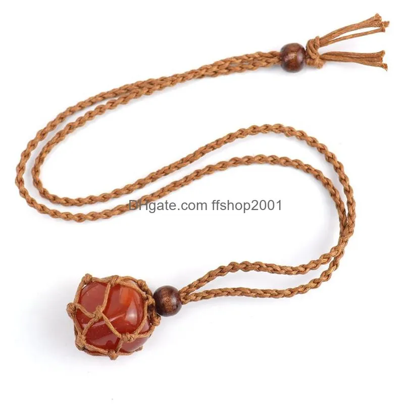 natural crystal stone pendant necklace net bag hand woven necklaces yoga energy stone adjustable