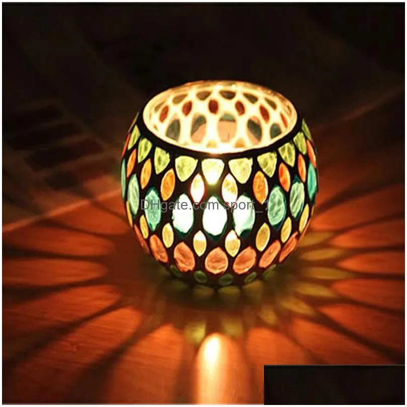 colorful mosaic candle holders round glass wedding candlestick christmas home table decoration ornament