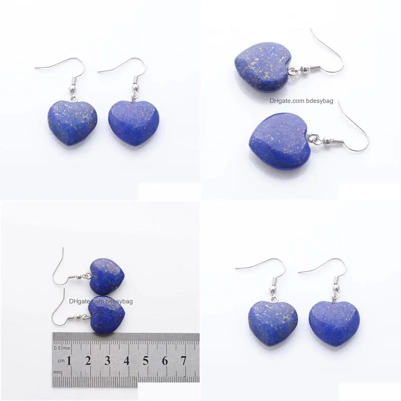 natural lapis lazuli beads stone dangle chandelier earrings for women romantic heart shaped pendant hanging earring fashion jewelry