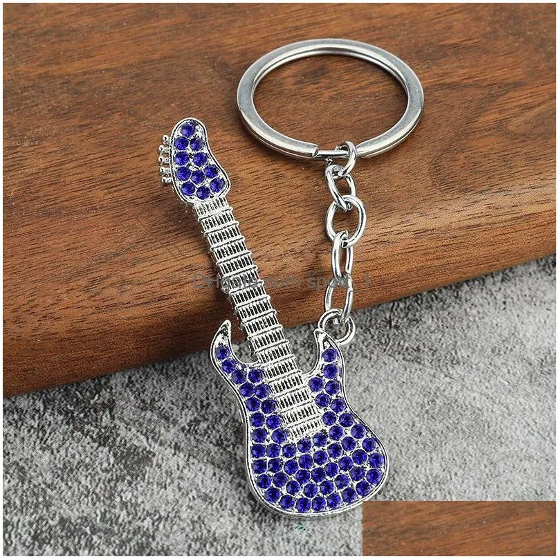 colorful guitar keychain inlaid diamond car keychain pendant fashionable accessories keyring key chain