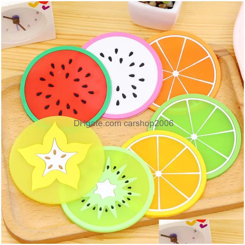 fruit silicone coaster mats pattern colorful round cup cushion holder thick drink tableware coasters mug 6 styles