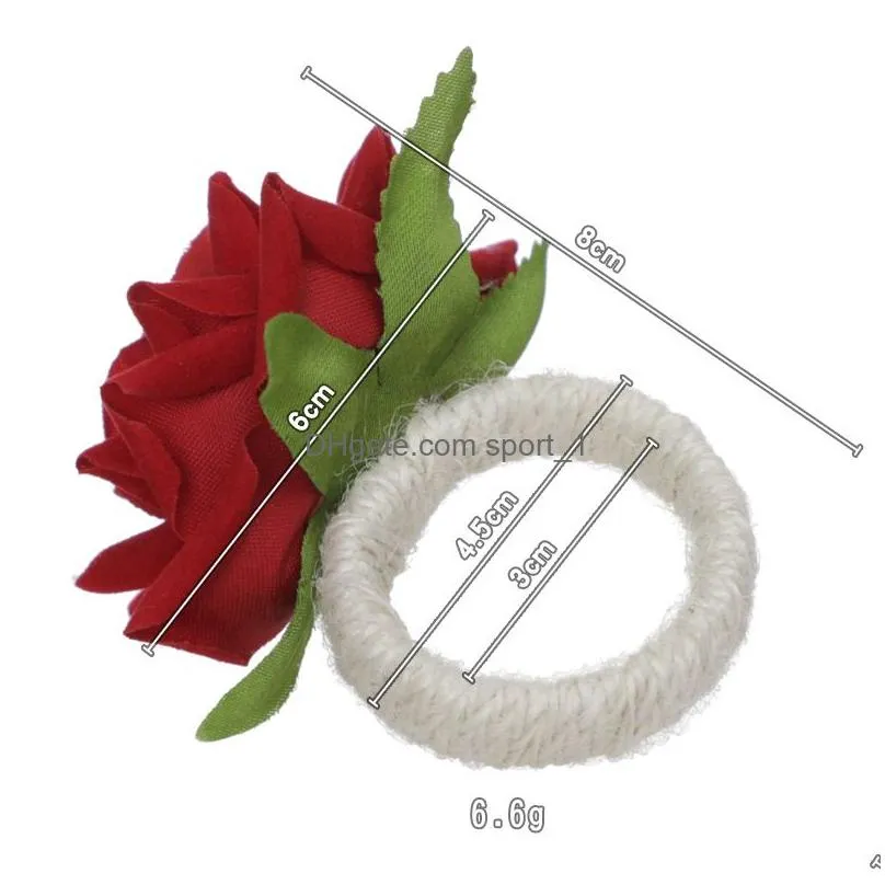 valentines day rose flower napkin ring romantic simulation champagne napkin buckle creative hemp rope braided table decoration