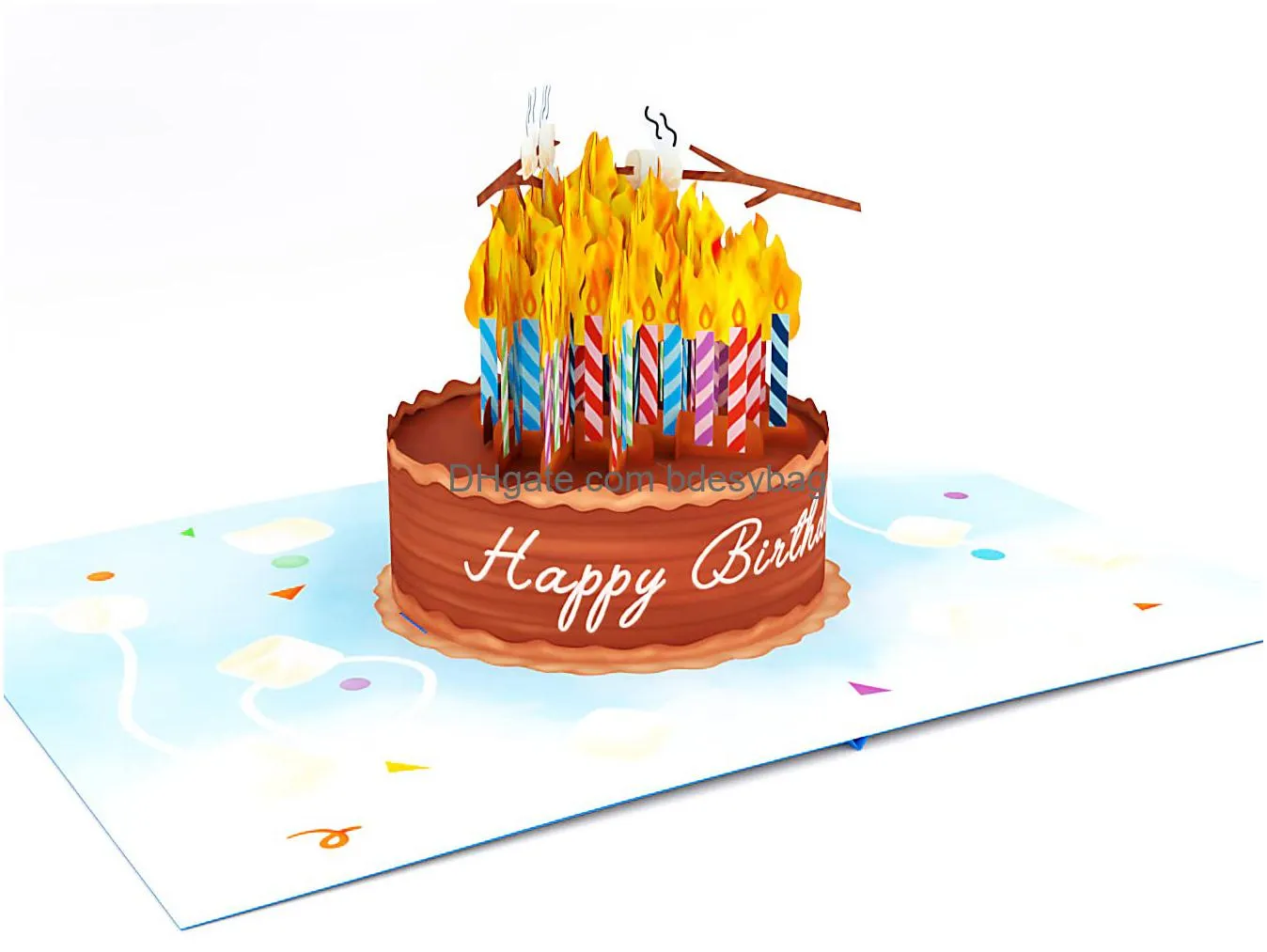 birthday cake on fire funny birthday card 3d greeting  up birthday card happy birthday card for men women her him husband wife with message note envelop size 7 x 5 inch