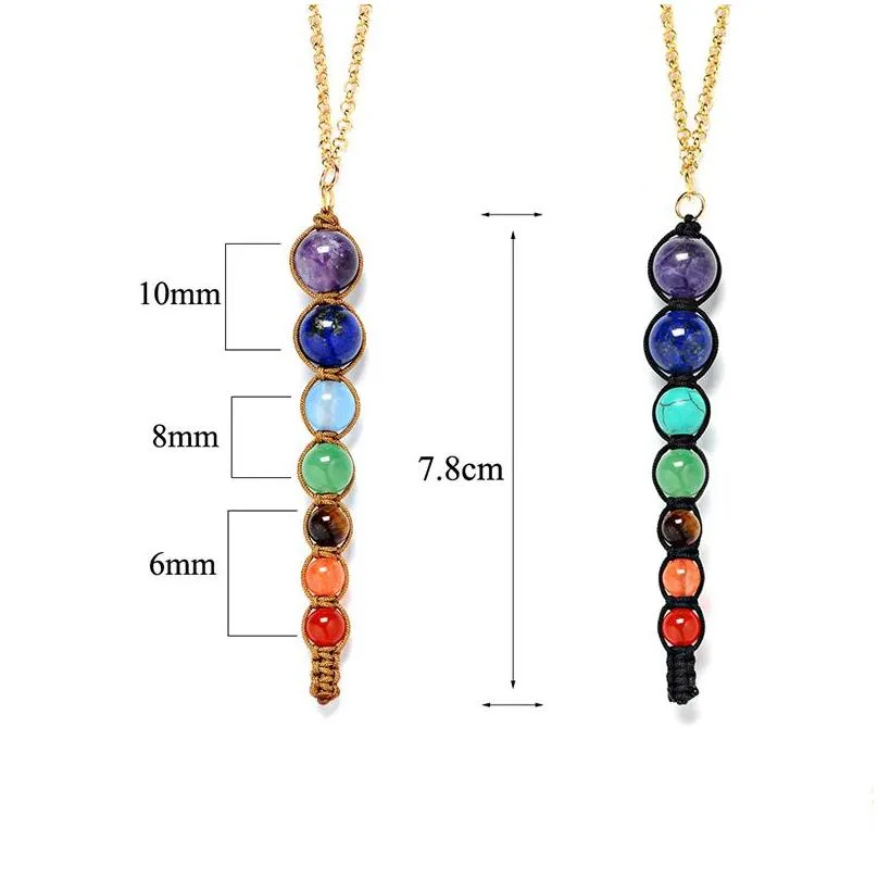 natural crystal stone pendant necklaces colorful seven chakra stones necklace yoga healing balance bead fashion accessories