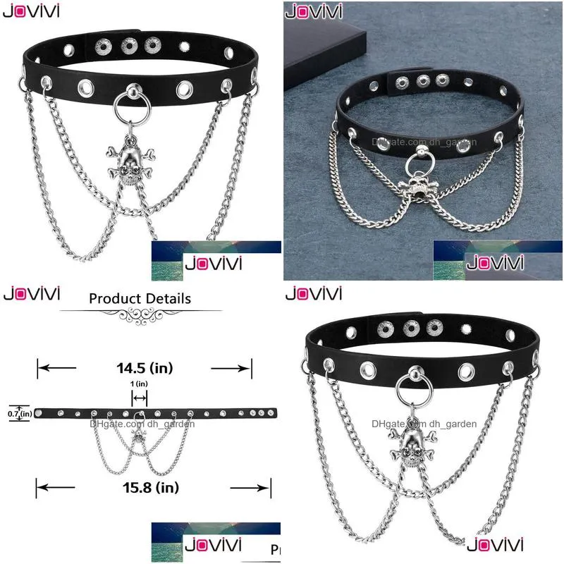 jovivi punk goth women spikes rivets spider chain genuine leather choker collar adjustable vintage biker gothic neckband jewelry factory price expert