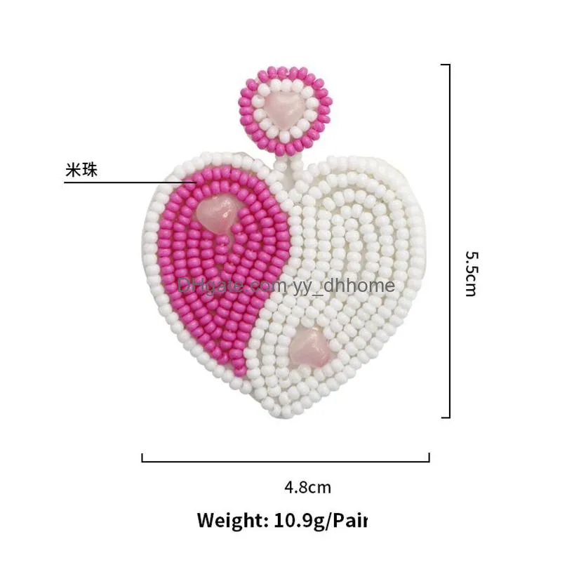 valentines day ear studs hand woven beads heart shaped earrings fashion accessories gift