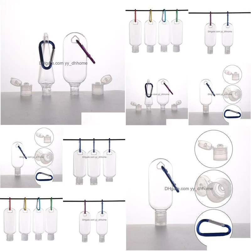 50ml empty alcohol refillable bottle with key ring hook clear transparent plastic hand sanitizer for packing bottles send fast