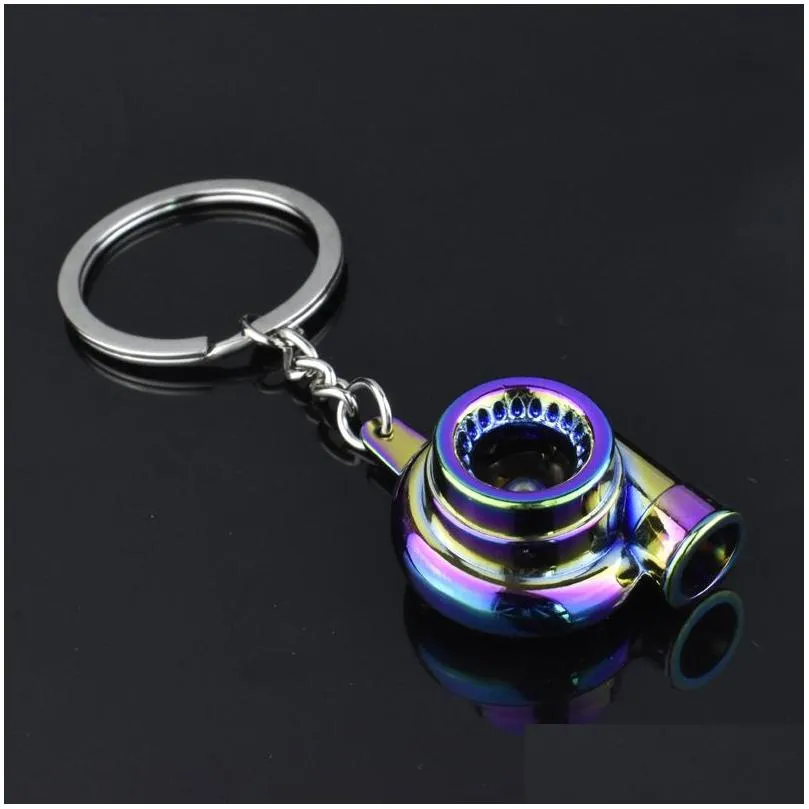 metal turbo keychain sleeve bearing spinning auto part model turbine turbocharger key chain ring 7 colors