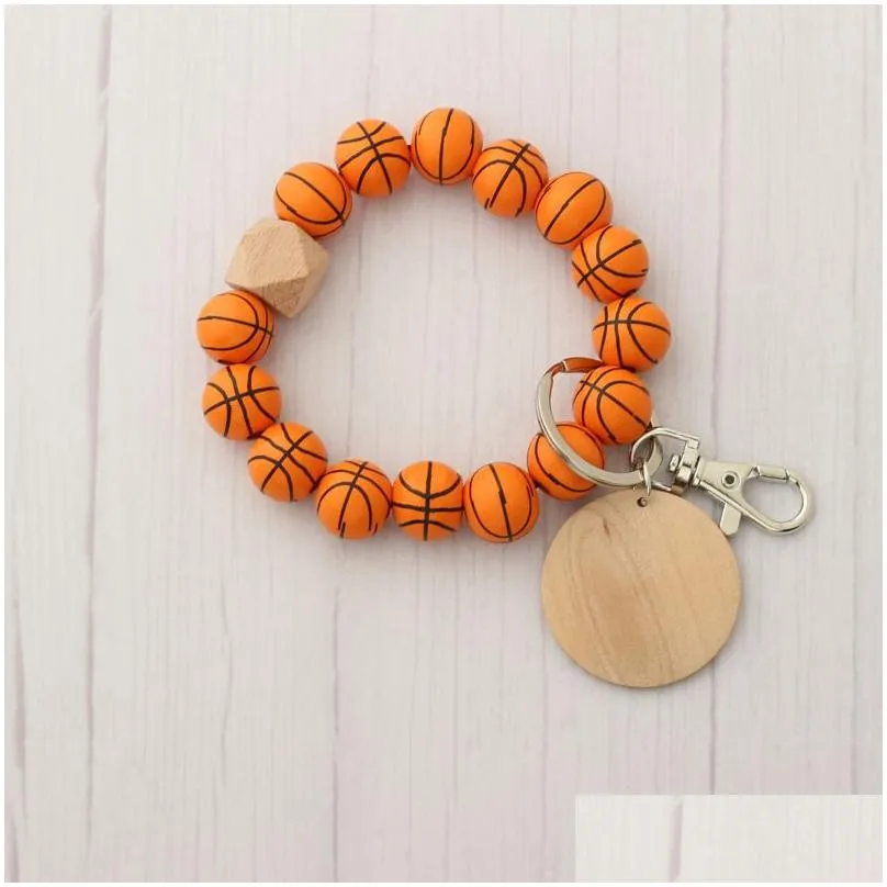 diy beaded bracelet keychain pendant party favor sports ball soccer baseball basketball wooden bead bracelet 9 colors