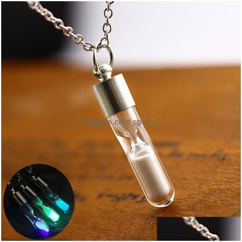fashion crystal necklace hourglass bottles quicksand pendant creative luminous wishing bottle necklaces valentines day gift 3 colors