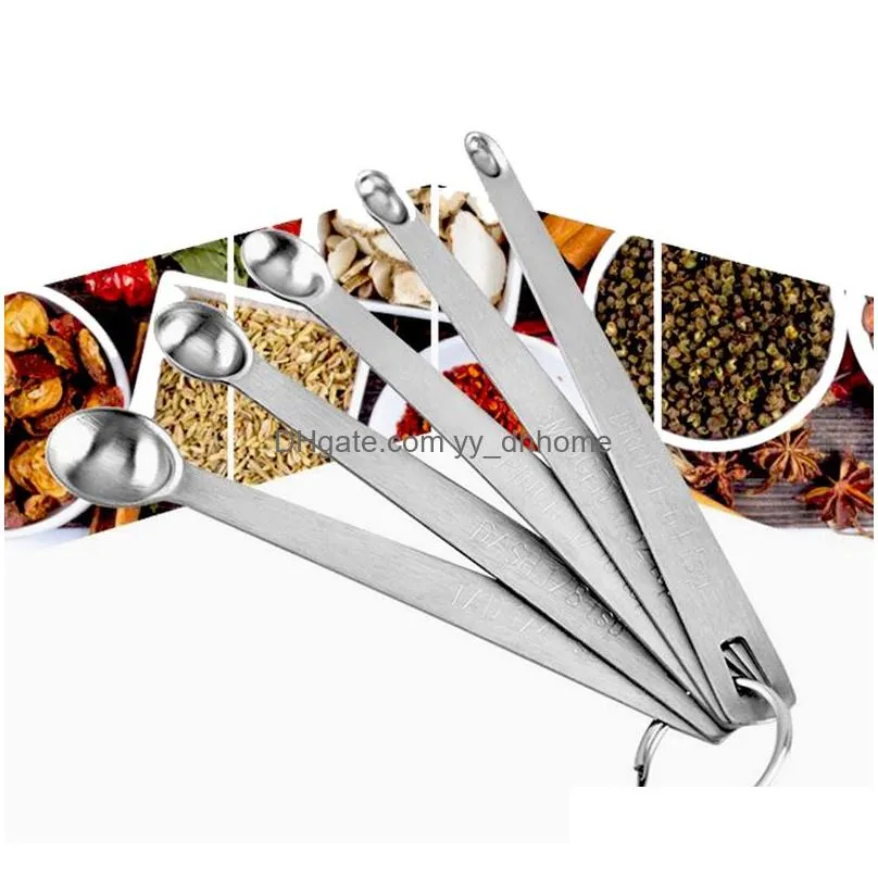 mini stainless steel measuring spoons tools household kitchen seasoning spoon scoop keychain pendant hanging baking tool