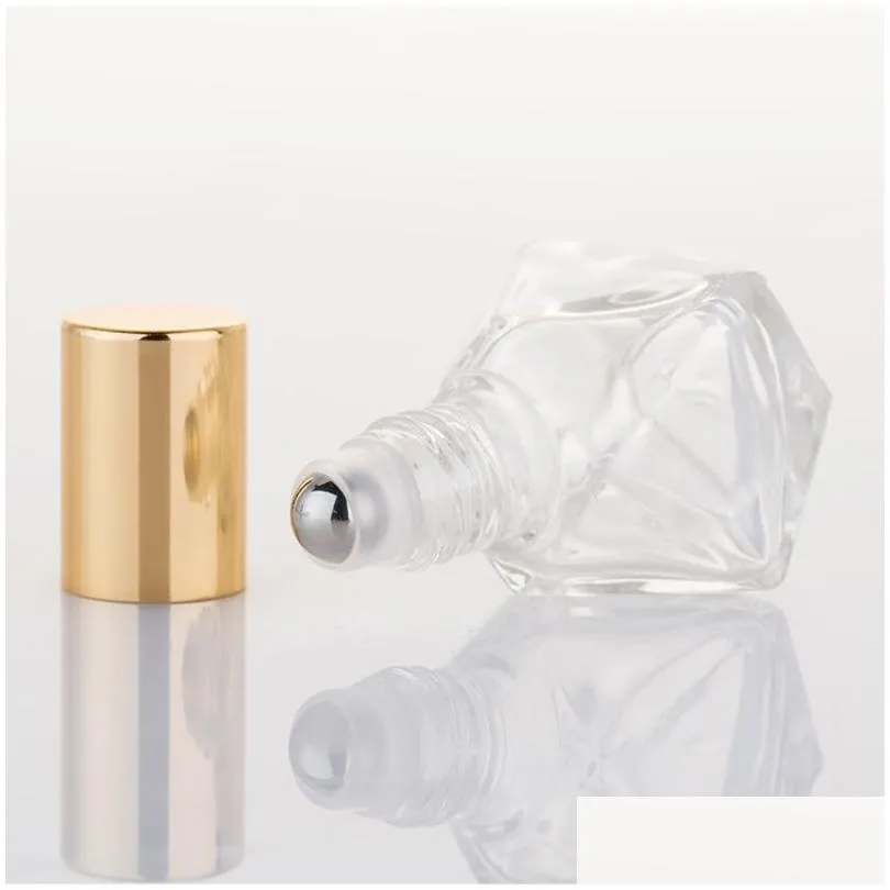 8ml glass roll on bottles diamond shaped transparent essential oil perfume bottle reusable portable travel cosmetics sub bottling