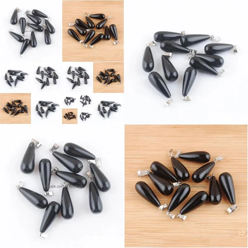 teardrop shape natural stone obsidian pendants pendulum charms for jewelry making diy earrings necklace v0307