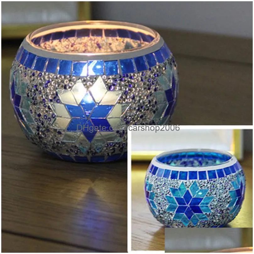 snow christmas candle holders colorful mosaic candlestick romantic candlelight dinner decorative wedding home ornament