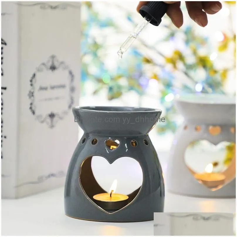 ceramic  oil lamps fragrance lamp hollow heart pattern simple candle incense burners indoor diffuser desktop decoration