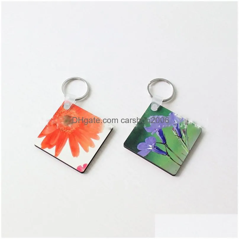 sublimation blank wooden keychain double sided heat transfer square keychain pendant diy gift keyring