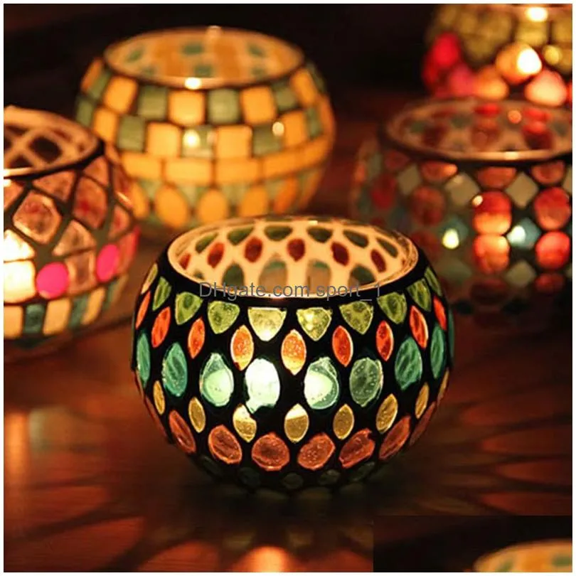 colorful mosaic candle holders round glass wedding candlestick christmas home table decoration ornament