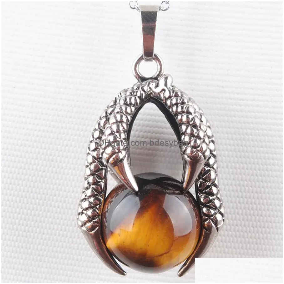 natural gem stone pendants pendulum 16mm ball bead dragon claw amethyst opal etc charms retro accessories mens jewelrybn310