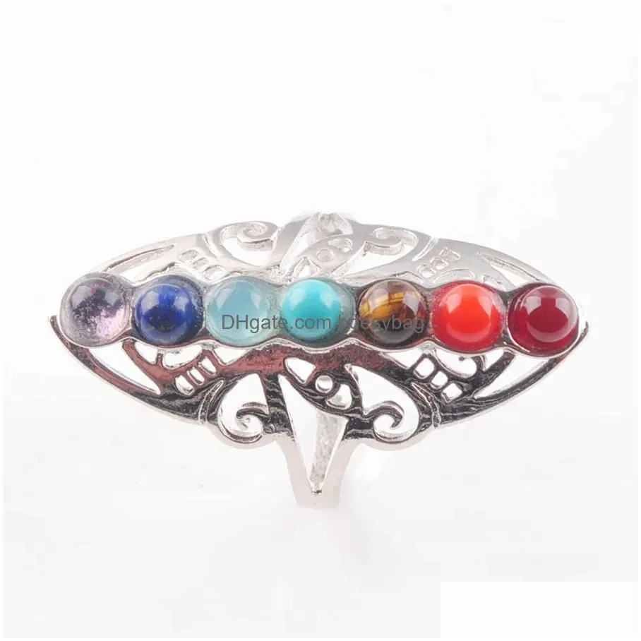 beautiful adjustable rings 7 chakra reiki healing rainbow flower for women natural stone beads finger ring fashion jewelry bx301