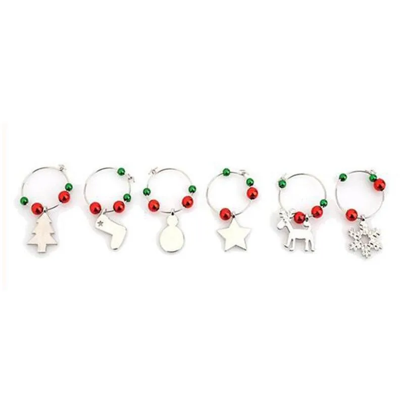 christmas decoration wine glass ring happy new year metal cartoon santa claus snowman moose party bar table decorations