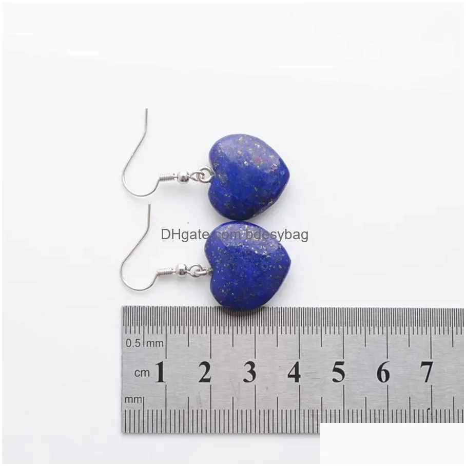 natural lapis lazuli beads stone dangle chandelier earrings for women romantic heart shaped pendant hanging earring fashion jewelry