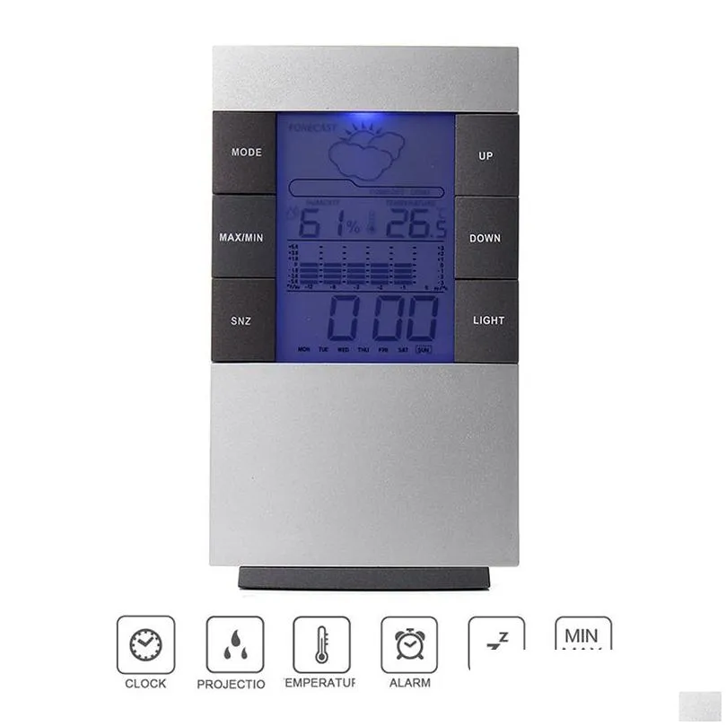 digital wireless lcd thermometer hygrometer temperature instruments electronic indoor temperature humidity meter clock weather station
