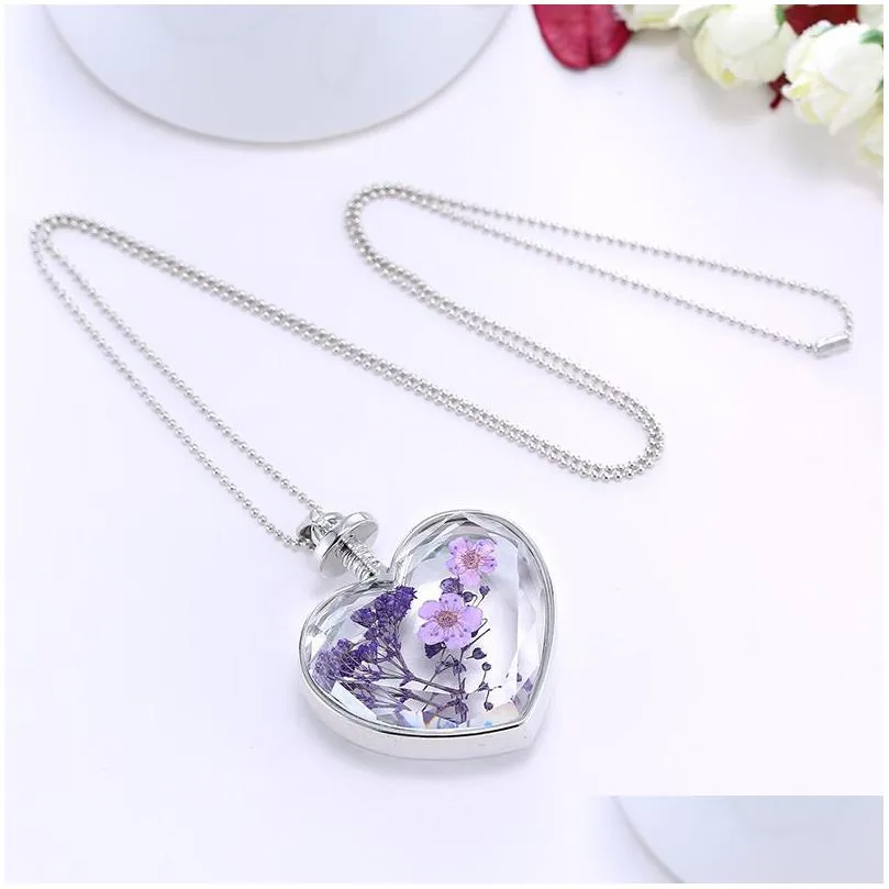 heart shaped crystal pendant necklace creative dry flower necklace womens fashion accessories