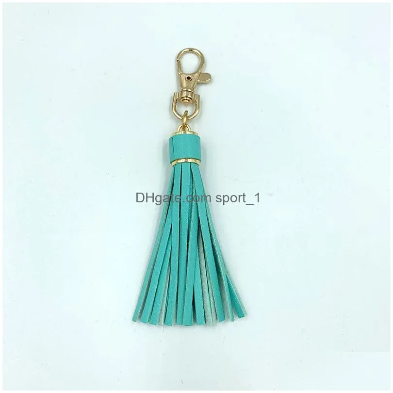 pu leather keychains solid color tassel keychain womens bag decorative pendant