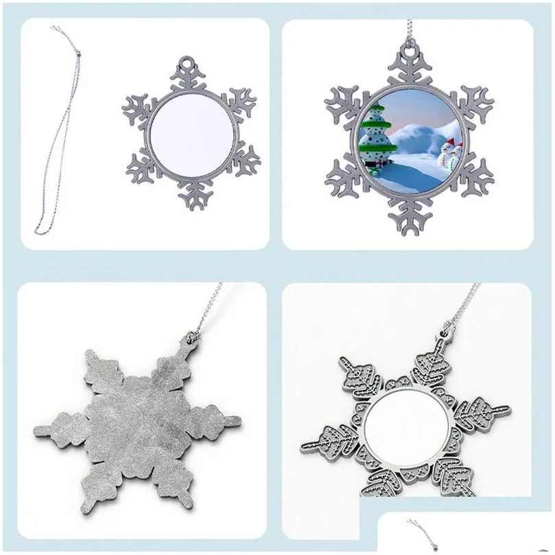 heat transfer metal snowflake pendant diy sublimation blank christmas decoration christmas tree ornament