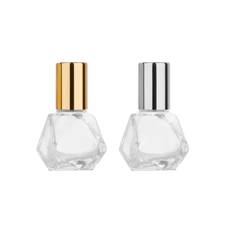 8ml glass roll on bottles diamond shaped transparent essential oil perfume bottle reusable portable travel cosmetics sub bottling