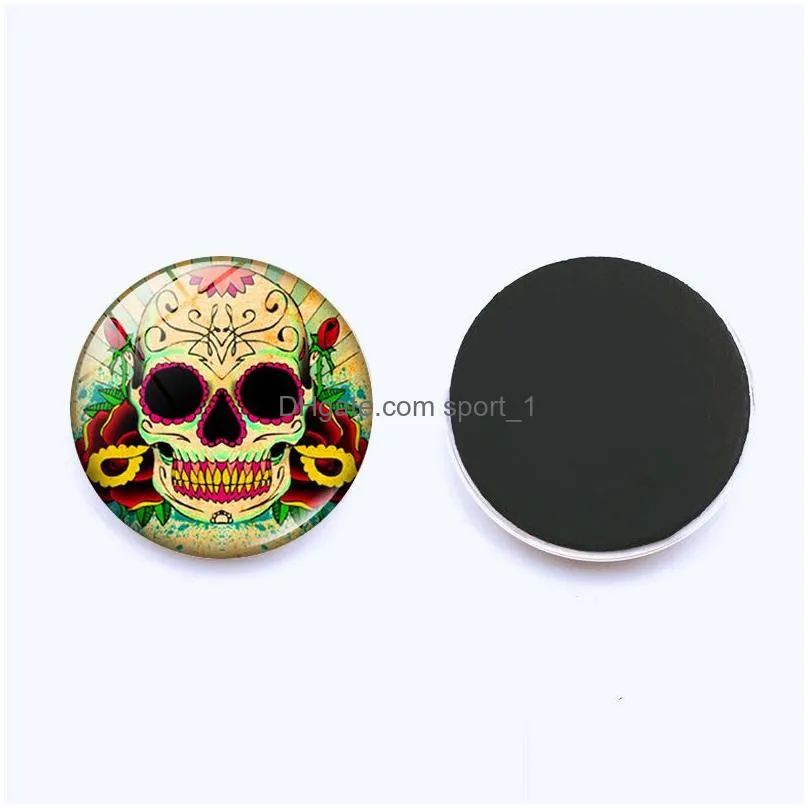 30mm skull fridge magnets fashion printing home decoration refrigerator stickers cartoon magnetic sticker 12 styles