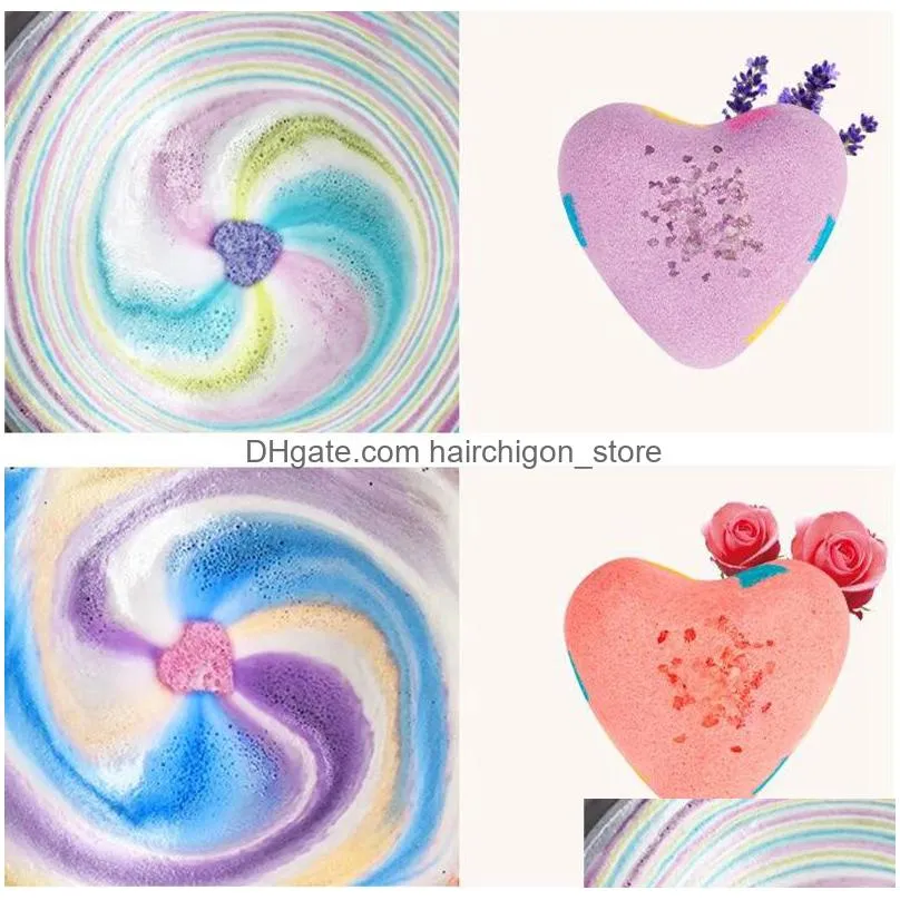 big size 130g/pcs heart shape rainbow sea salt ball bath bombs home spa bath bomb wholesale for exfoliating moisturize dry skin