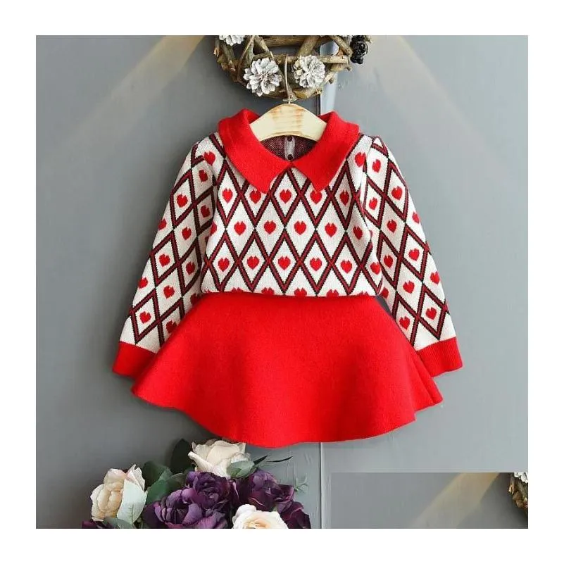 2021 girls dress set thick long sleeve sweater shirt and skirt 2 pcs clothing suit spring outfits for kids