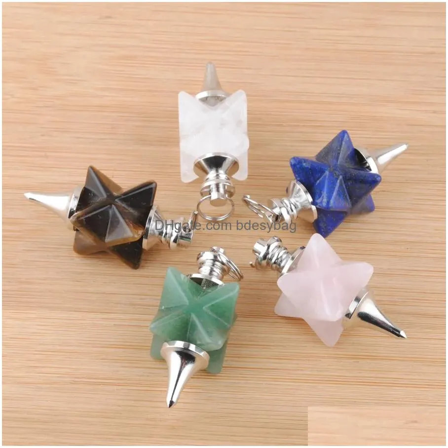 natural stone pendant dangle bead merkaba pendulum biolocation metaphysical spiritual crystal lapis bn456