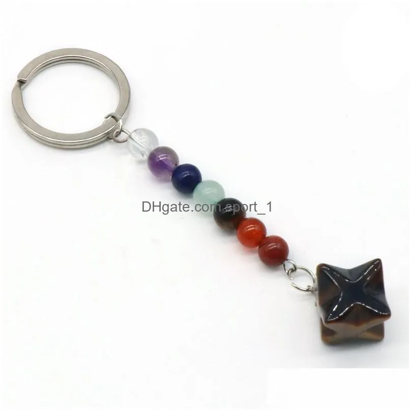 natural crystal keychain pendant 7 chakra stone tassel keychain luggage decoration key chain keyring