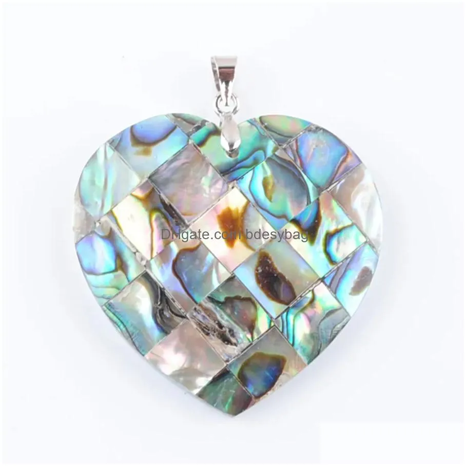 natural abalone shell pendant heart oval round cross bead pendants necklace ocean style jewelry for women men bn333